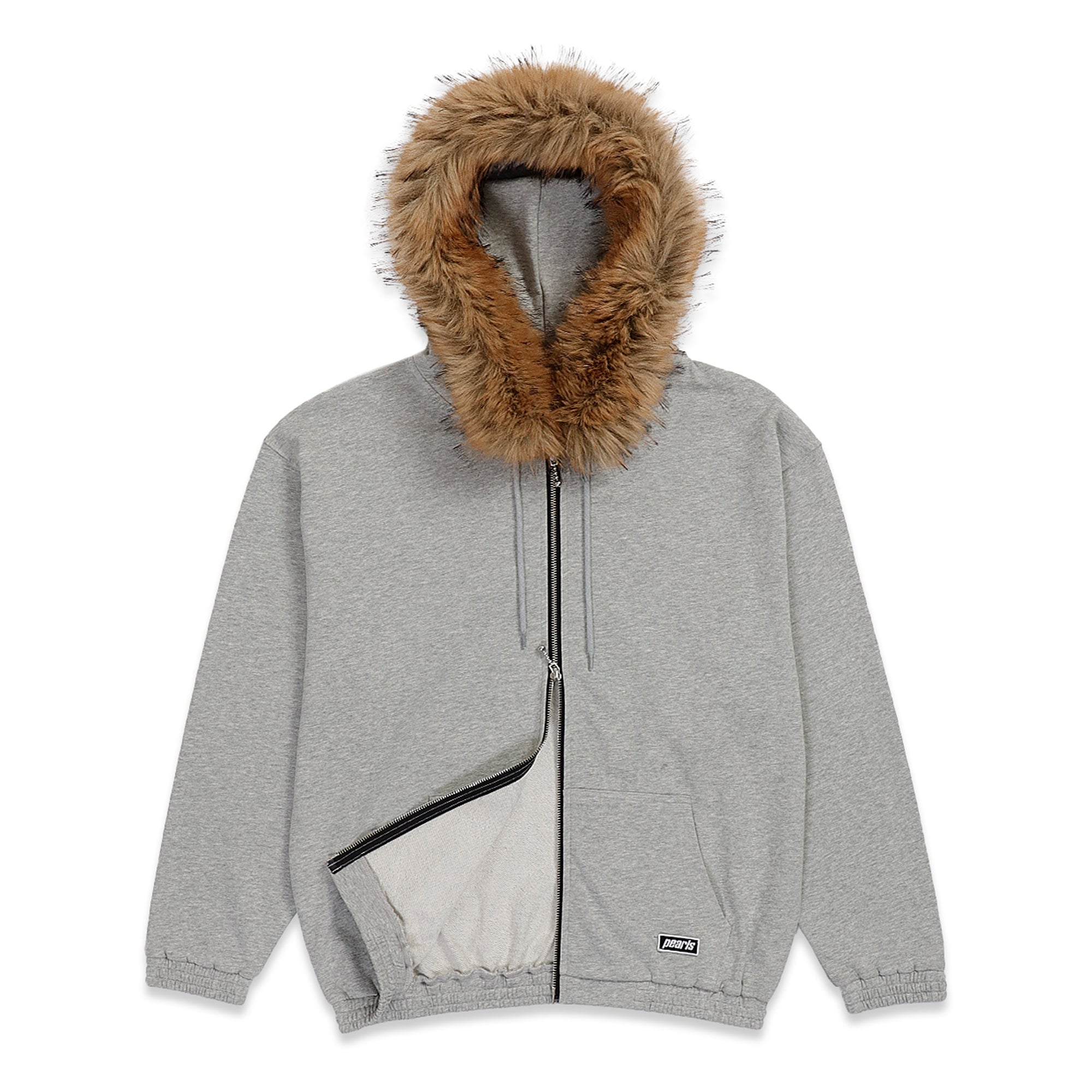 Pearls Skateboards Fur Zip Hood - Grey Marle