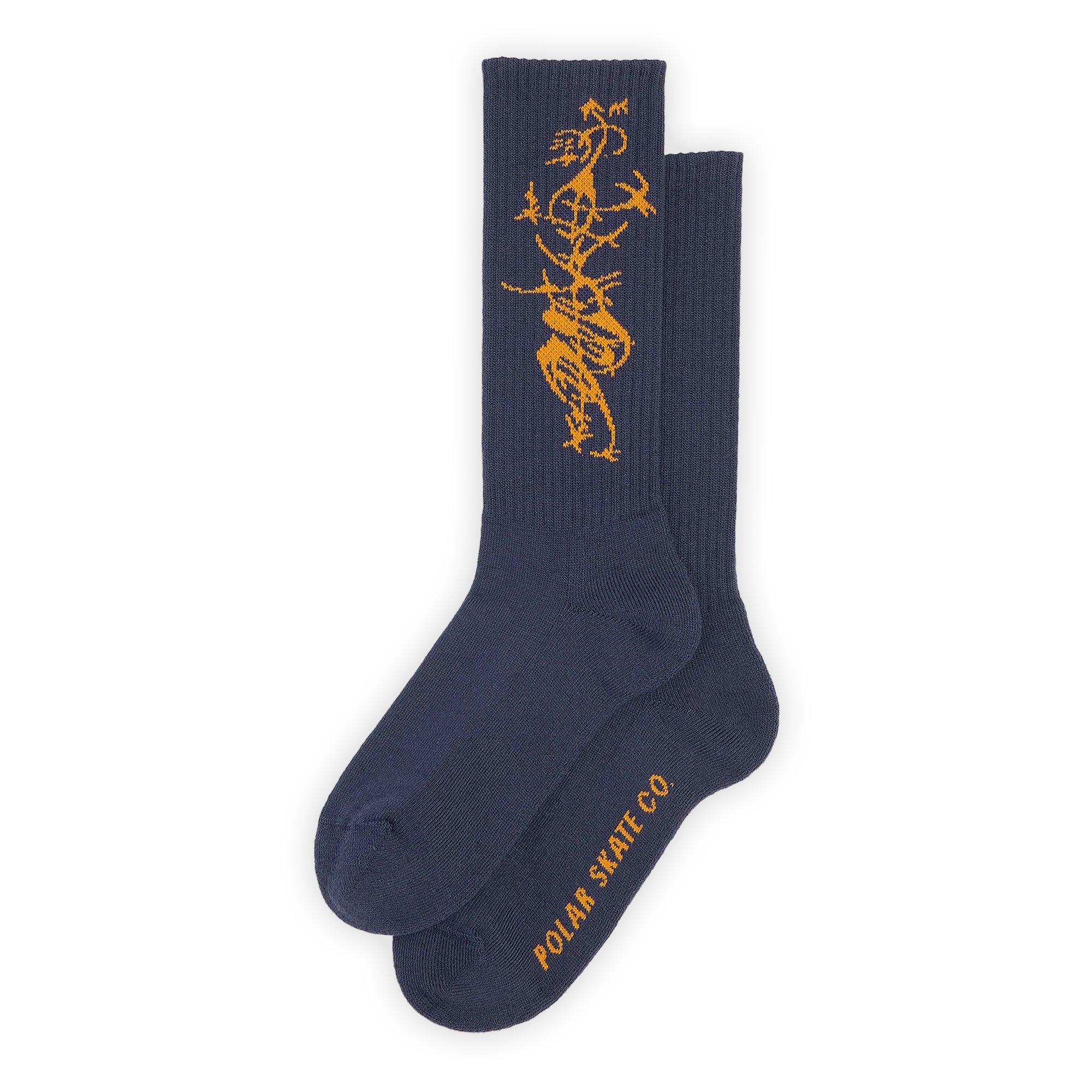 Polar Skate Co. Tribal Long Rib Socks - Navy / Yellow