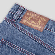 Pass~Port Workers Club Denim Short - Washed Dark Indigo / Maroon Stitch