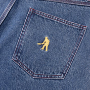 Pass~Port Workers Club Denim Short - Washed Dark Indigo / Maroon Stitch
