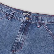 Pass~Port Workers Club Denim Short - Washed Dark Indigo / Maroon Stitch