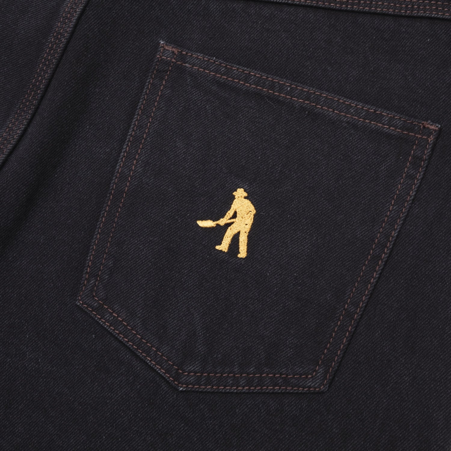 Pass~Port Workers Club Denim Jean Short - Washed Black / Brown Stitch