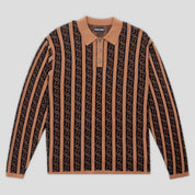 Pass~Port Pattoned Knit Polo Long Sleeve - Caramel