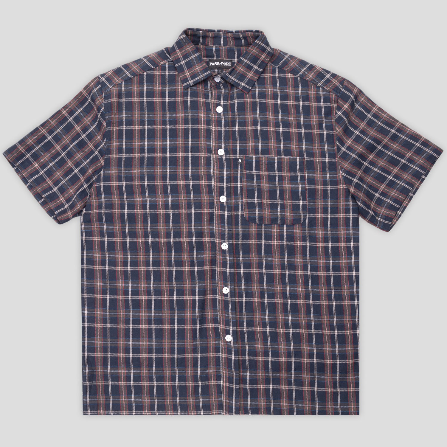 Pass~Port Workers Check Short Sleeve Shirt - Navy