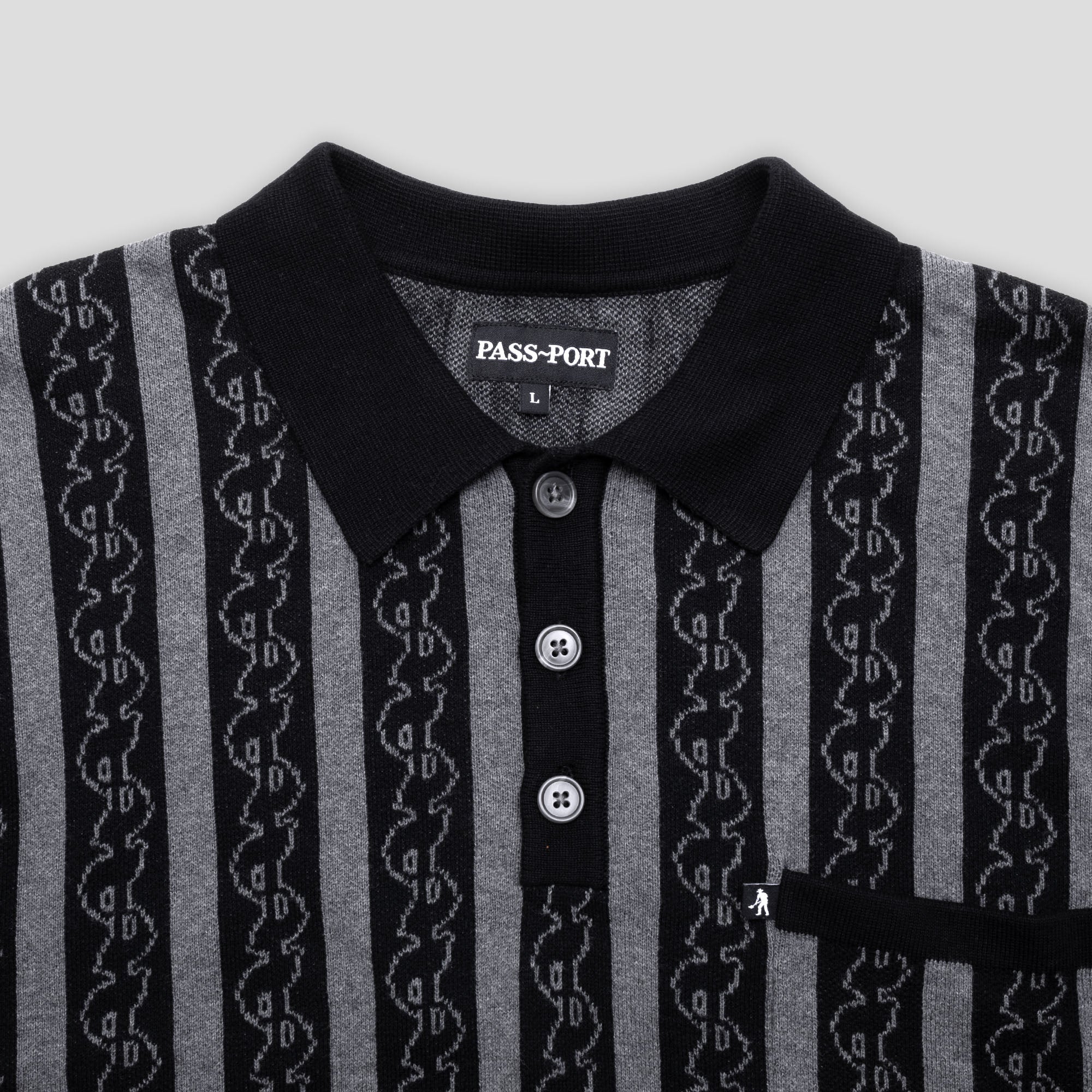 Pass~Port Pattoned Knit Polo - Black