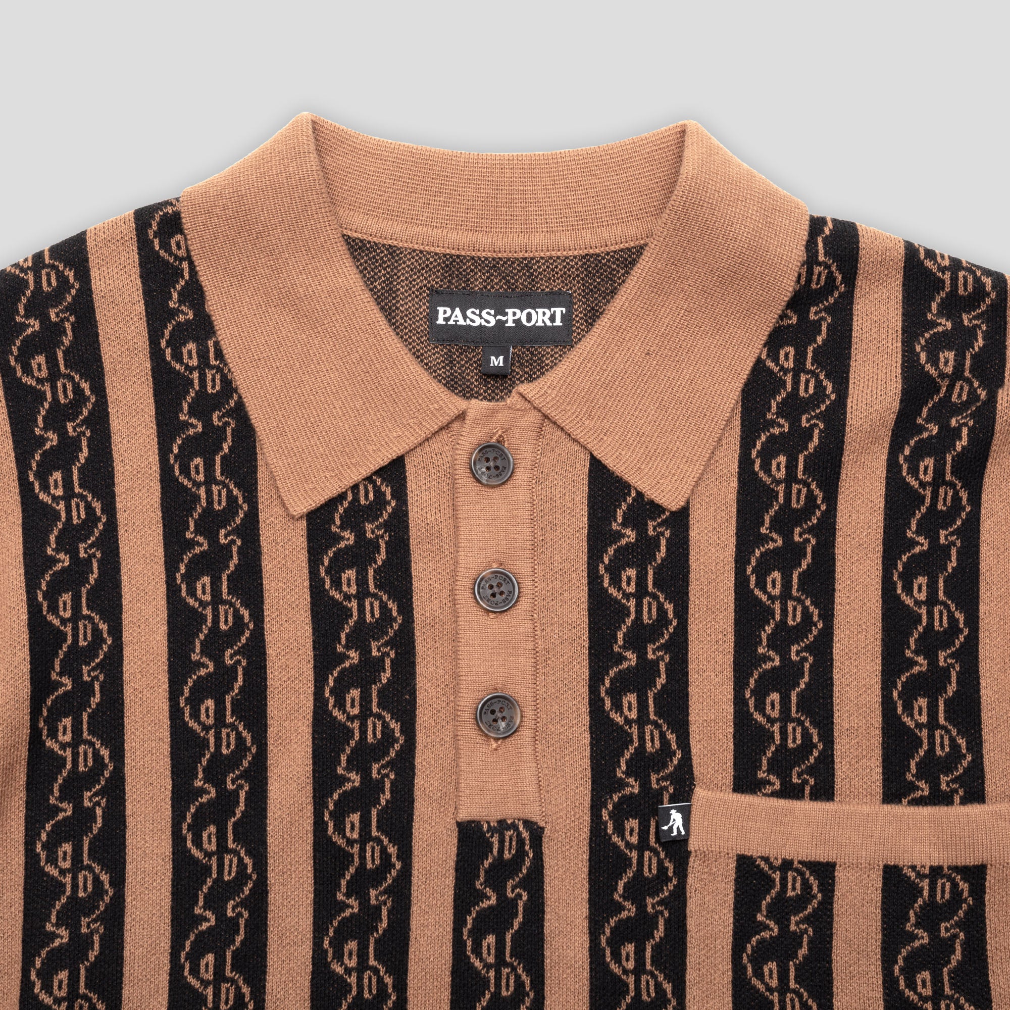 Pass~Port Pattoned Knit Polo Long Sleeve - Caramel