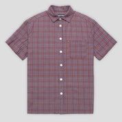 Pass~Port Workers Check Shirt Short-Sleeve -Burgundy/Navy