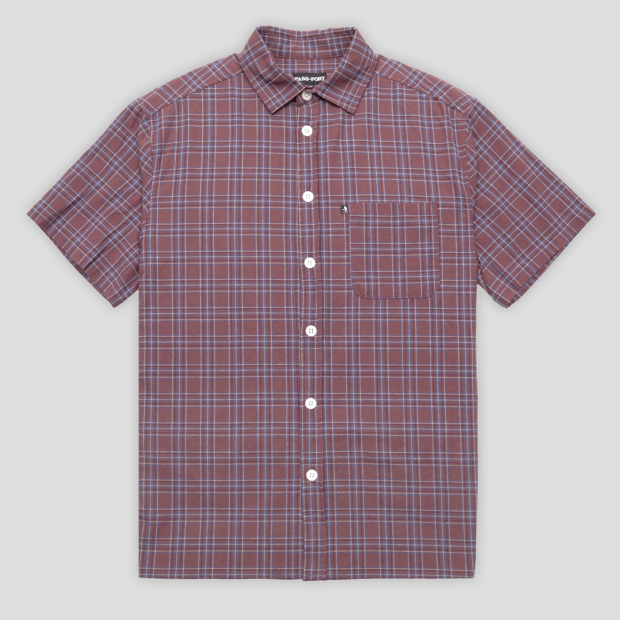 Pass~Port Workers Check Shirt Short-Sleeve -Burgundy/Navy