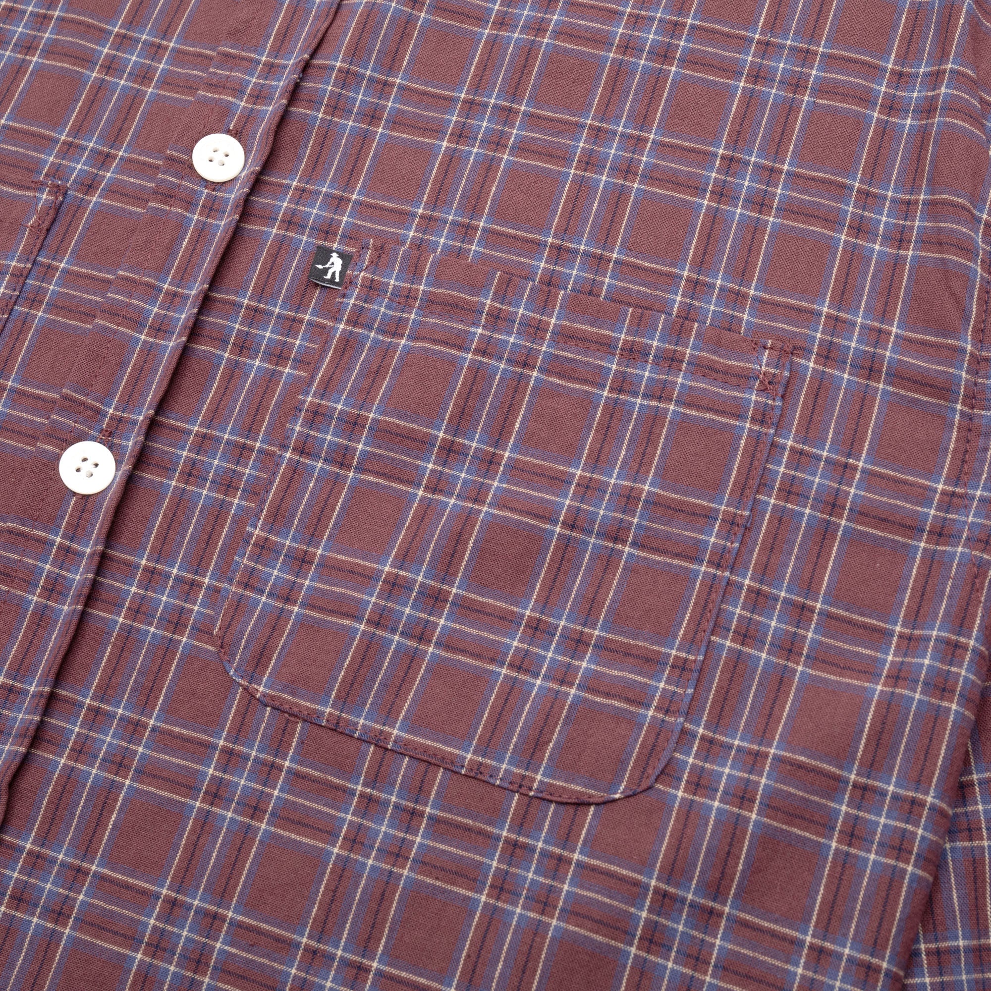 Pass~Port Workers Check Shirt Short-Sleeve -Burgundy/Navy