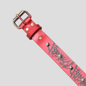 Personal Joint Metal Font Studded Leather Belt - Red / Black / Silver