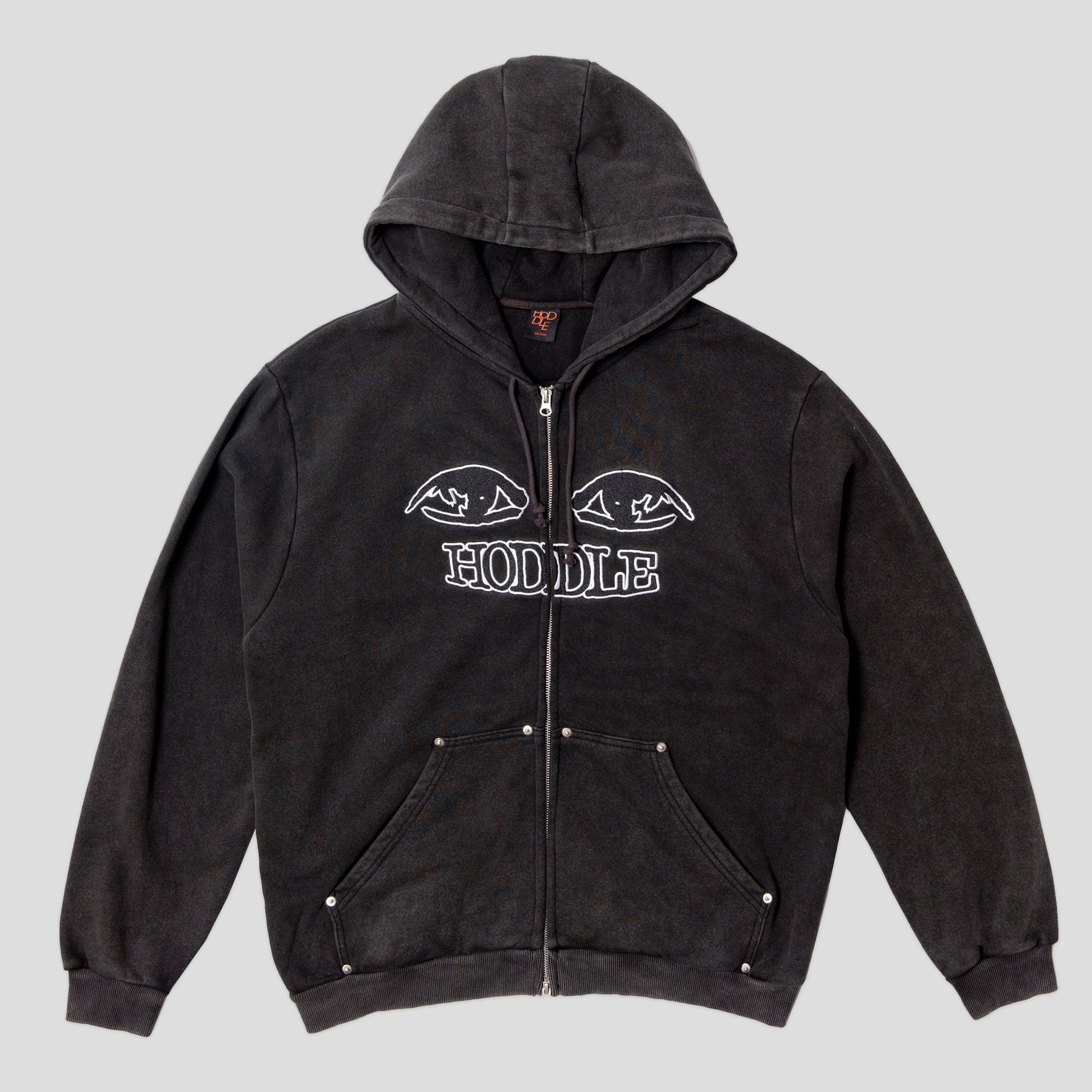 Hoddle Watcher Zip Up Hood - Black Over Dye