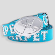 Carpet Company Rhinestone Leather Belt - Carolina Blue