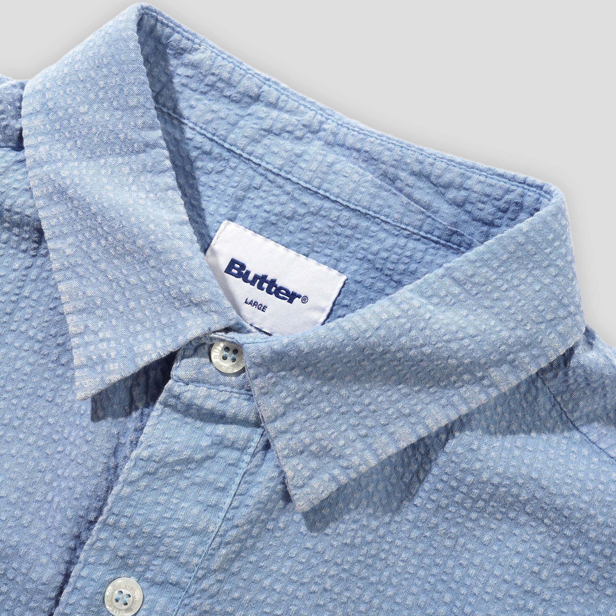 Butter Goods Overdye Seersucker Shirt - Blue