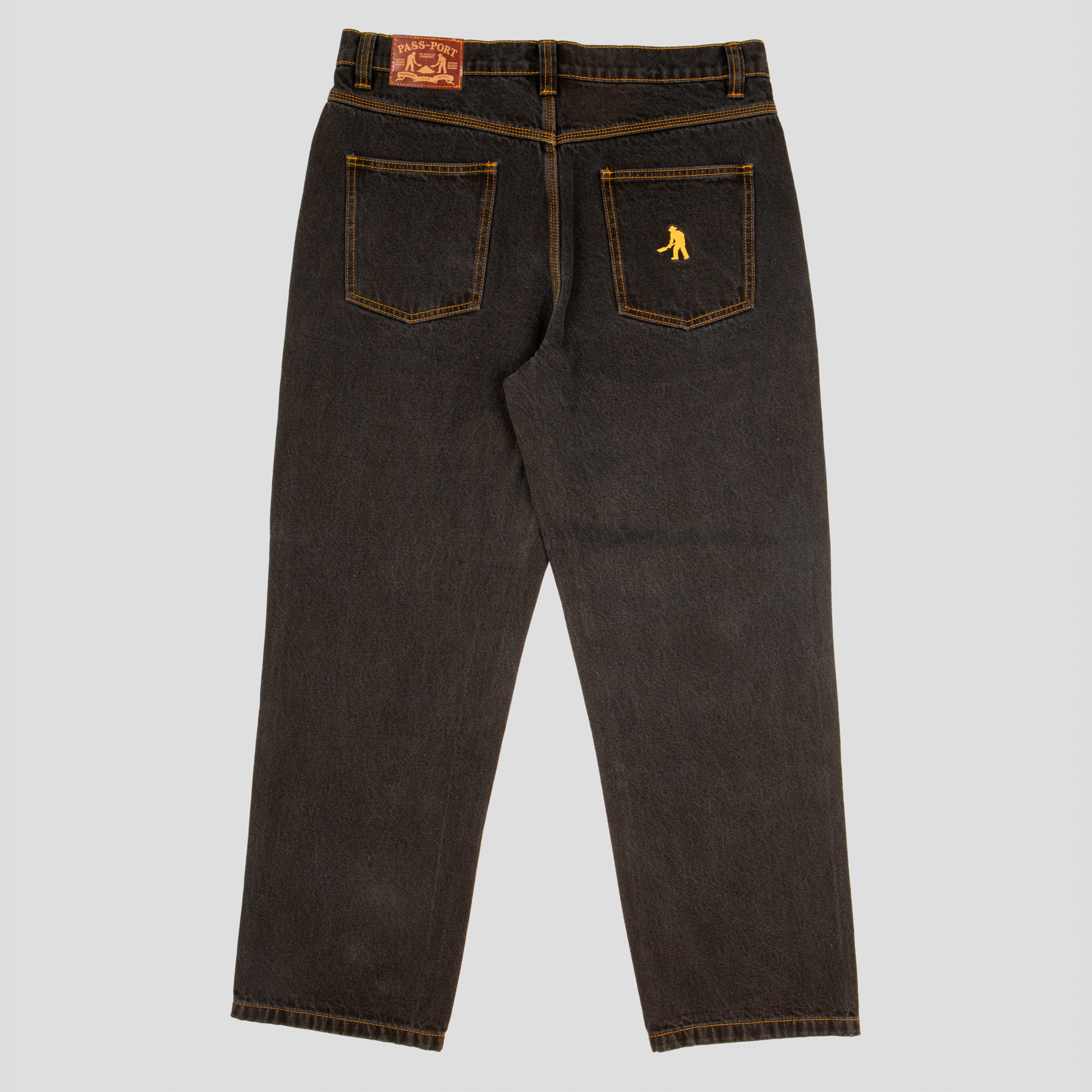 Pass~Port Workers Club Denim Jean - Washed Black / Gold Stitch